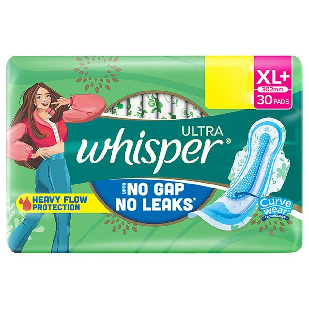 Whisper Ultra Sanitary Napkin Pads with Wings (XL+ ) 30 pads