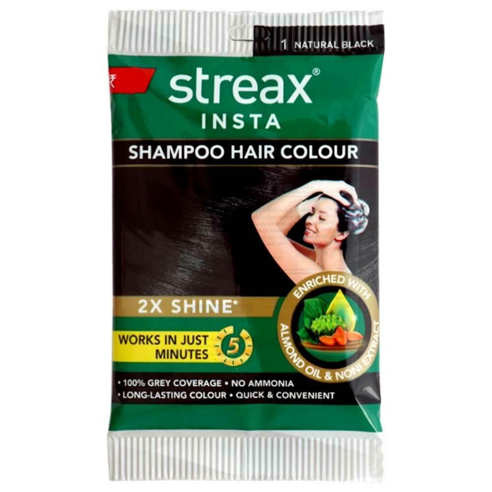 Streax Insta Shampoo Hair Colour for Women and Men Natural Black