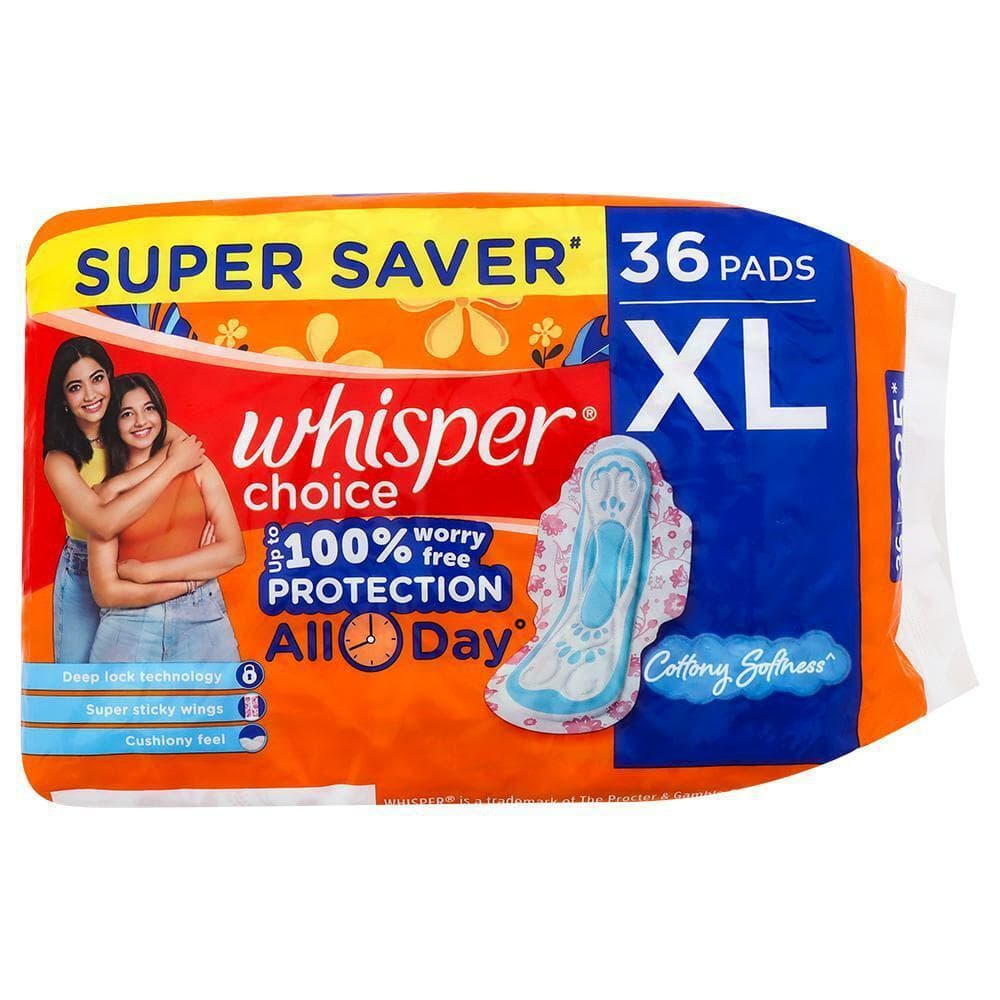 Whisper Choice Stain Protection Sanitary Napkin with Wings (XL) 36 pads