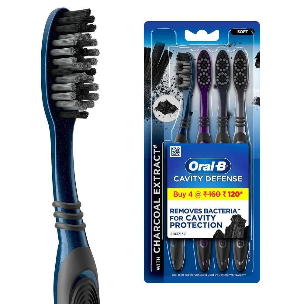 Oral-B Cavity Defense Charcoal Medium Bristle toothbrush Pack of 4